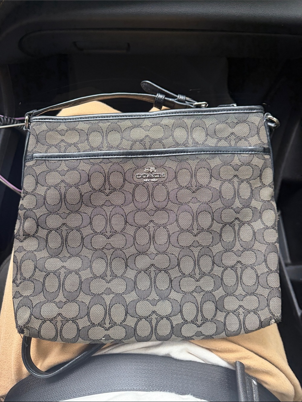 Coach Signature Canvas Crossbody in Gray with Black Trim